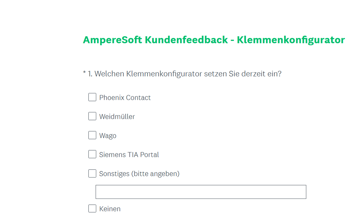 The first question of the terminal configurator survey